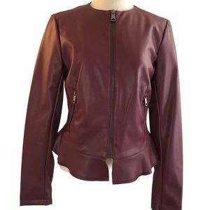 NWT Burgundy Peplum Faux Leather Jacket